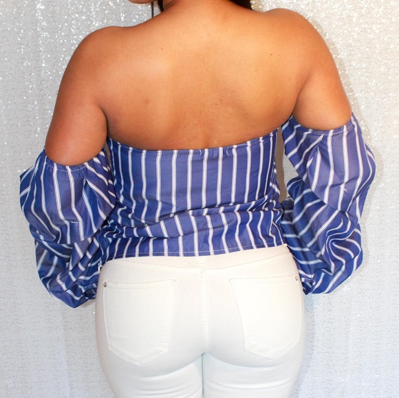 DYGARNI BLUE STRIPED TUBE TOP - Picture 2 of 8